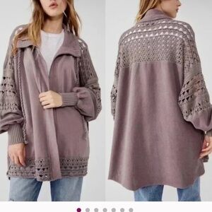 Free People Dune Bug Zipper Crochet Oversize Cardigan Jacket